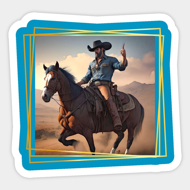 Mounted Cowboy holding his finger up Sticker by PersianFMts